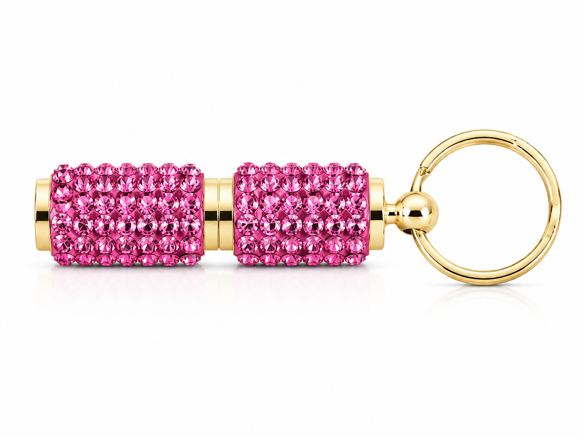 Pink Gloss Luxe Rhinestone Hole Punch - Key Ring