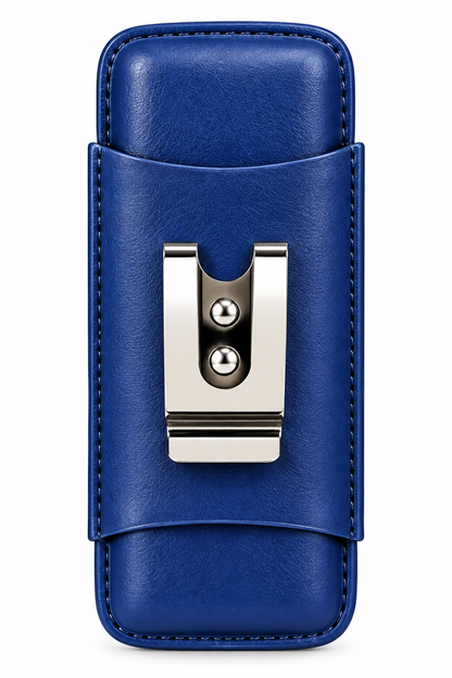 Unisex Luxe Leather 3-Cigar Holder - Blue