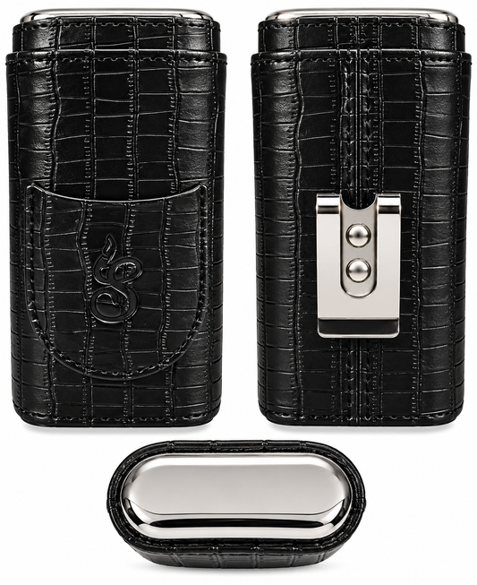 Unisex Croc-Embossed 3-Cigar Holder - Black Onyx