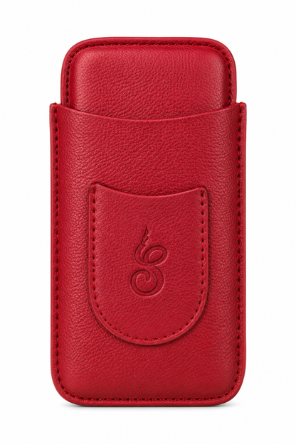 Unisex Luxe Leather 3-Cigar Holder -  Red