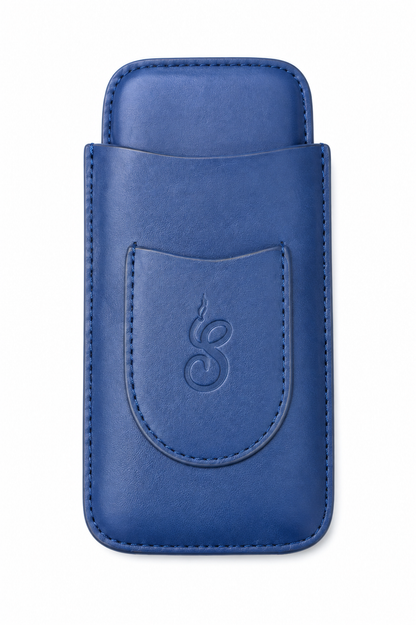Unisex Luxe Leather 3-Cigar Holder - Blue