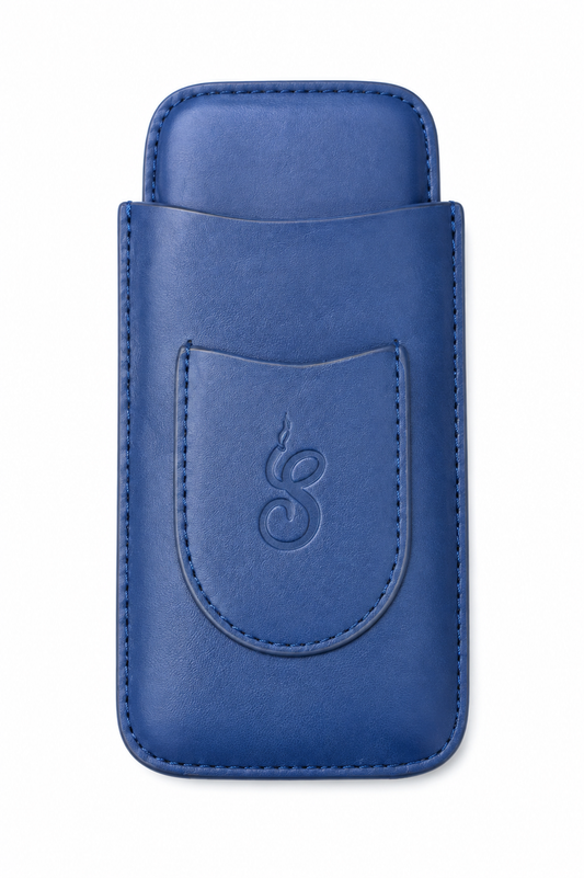 Unisex Luxe Leather 3-Cigar Holder - Blue