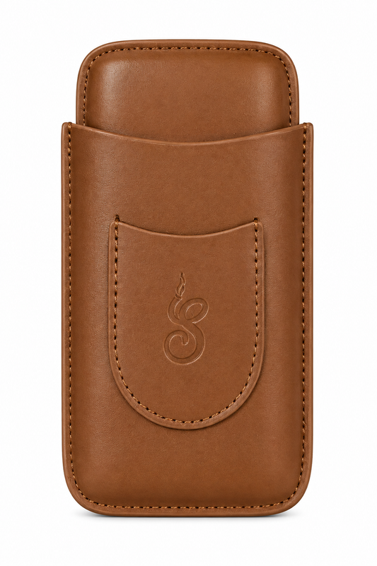 Unisex Luxe Leather 3-Cigar Holder - Brown
