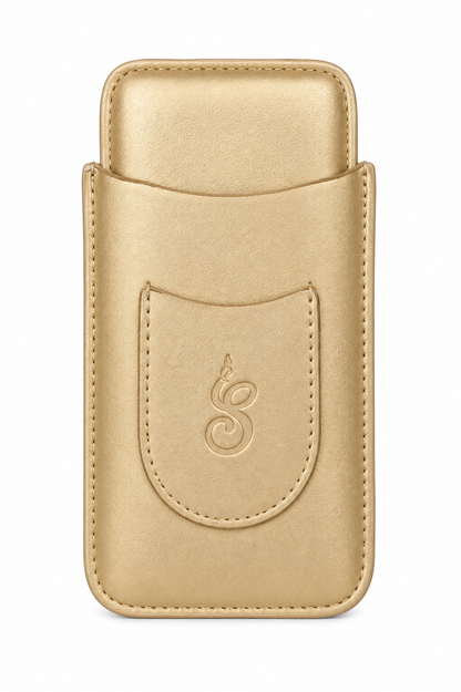Unisex Luxe Leather 3-Cigar Holder - Gold