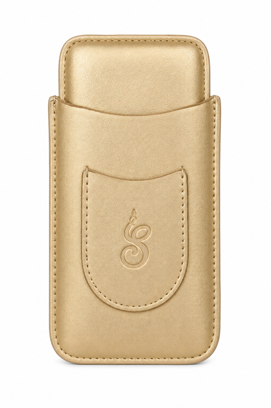 Unisex Luxe Leather 3-Cigar Holder - Gold